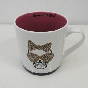 Creepin' It Real Skull Themed Ceramic Mug Leopard Print Halloween Spooky